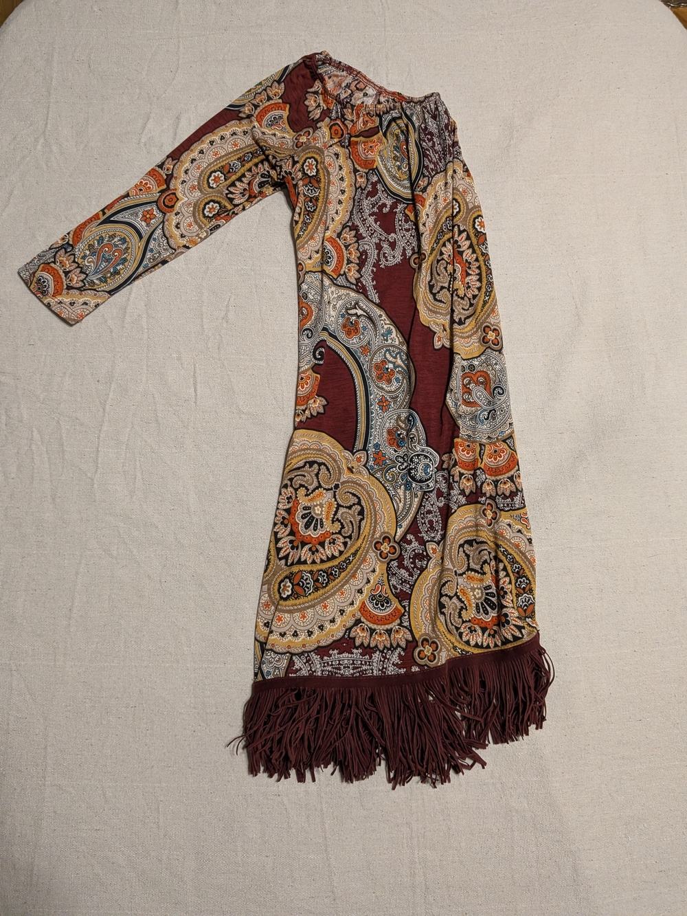 Boho Burgundy Floral Paisley Dress Fall Festival Western - Picture 4 of 6